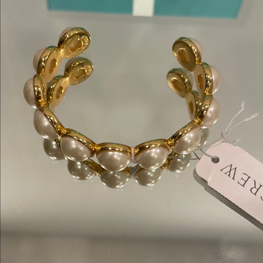 J. Crew Gold and Pearl Open Cuff Bracelet.NEW Medium